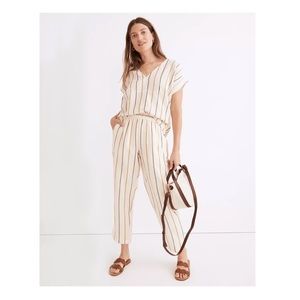 Madewell light spun pull-on high-rise tapered pants in stripe, antique gold